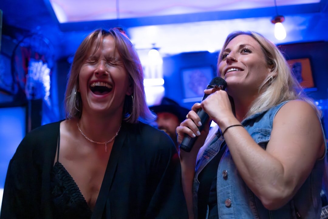 woman singing karaoke